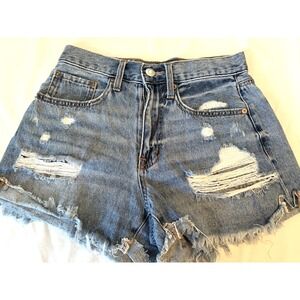 Aeropostale Jean Shorts Womens Sz 4 High Rise Mom Distressed Roll Up Denim